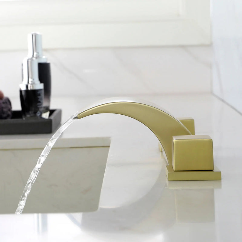 SHAMANDA Deck Mount Bathtub Faucet, Waterfall Roman Tub Filler Faucet Two Square Handle Bathroom Sink Faucet shamanda-waterfall-roman-tub-filler-square-handle 