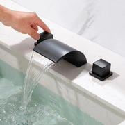 SHAMANDA Deck Mount Bathtub Faucet, Waterfall Roman Tub Filler Faucet Two Square Handle Bathroom Sink Faucet shamanda-waterfall-roman-tub-filler-square-handle 