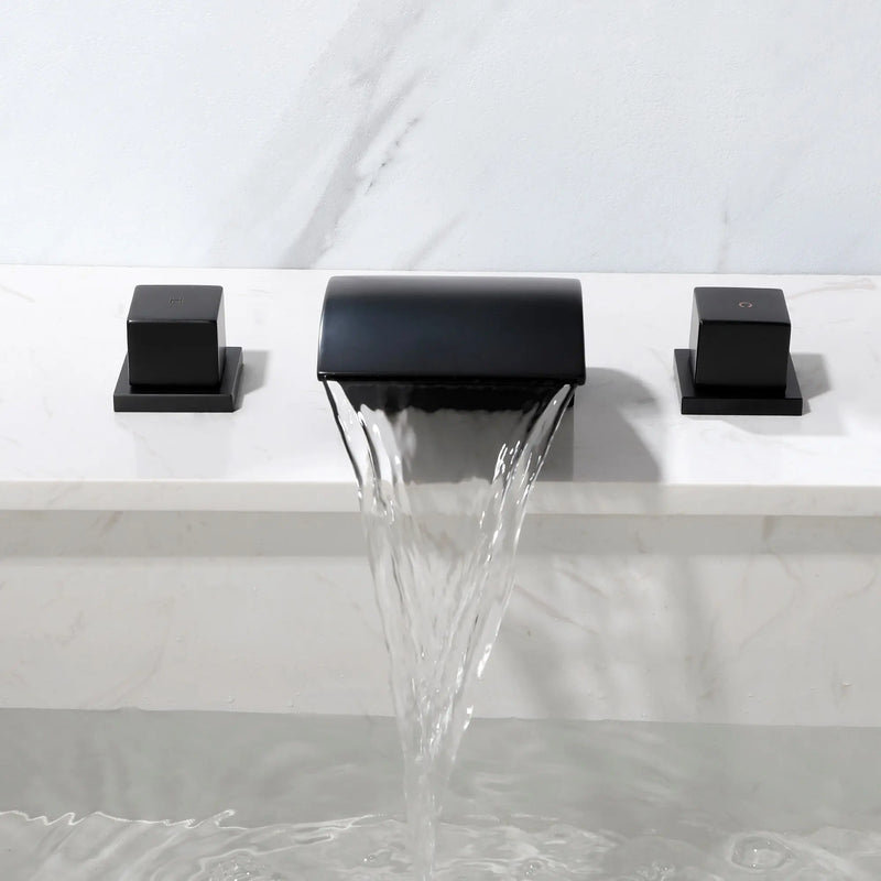 SHAMANDA Deck Mount Bathtub Faucet, Waterfall Roman Tub Filler Faucet Two Square Handle Bathroom Sink Faucet shamanda-waterfall-roman-tub-filler-square-handle 