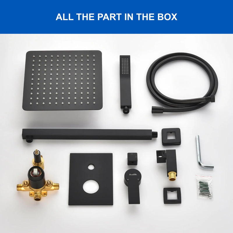 SHAMANDA Premium Matte Black Rainfall Shower System 10 Inch Luxury Bathroom Shower Set shamanda-rainfall-shower-system-matte-black 
