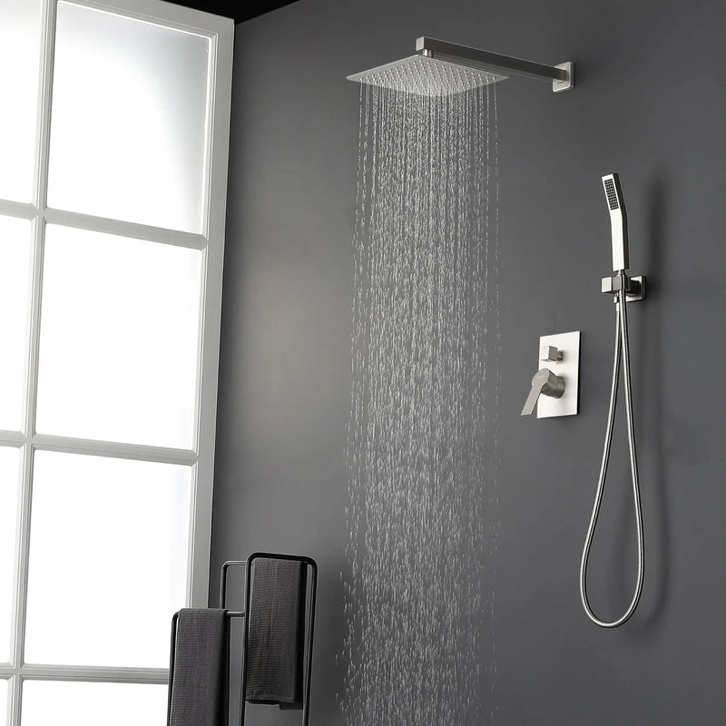 SHAMANDA Premium Matte Black Rainfall Shower System 10 Inch Luxury Bathroom Shower Set shamanda-rainfall-shower-system-matte-black Brushed Nickel / 10" brass shower head / Brass