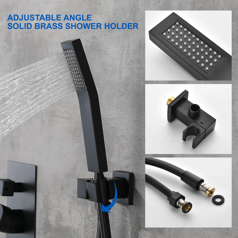 SHAMANDA Premium Matte Black Rainfall Shower System 10 Inch Luxury Bathroom Shower Set shamanda-rainfall-shower-system-matte-black 