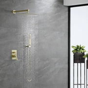 SHAMANDA Premium Matte Black Rainfall Shower System 10 Inch Luxury Bathroom Shower Set shamanda-rainfall-shower-system-matte-black Brushed Gold / 10" brass shower head / Brass