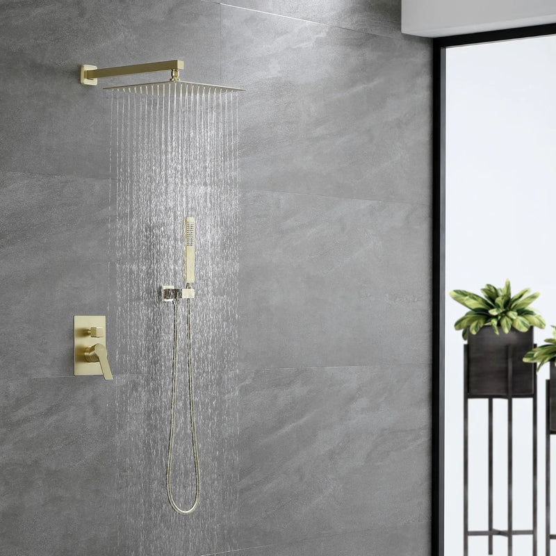 SHAMANDA Premium Matte Black Rainfall Shower System 10 Inch Luxury Bathroom Shower Set shamanda-rainfall-shower-system-matte-black Brushed Gold / 10" brass shower head / Brass