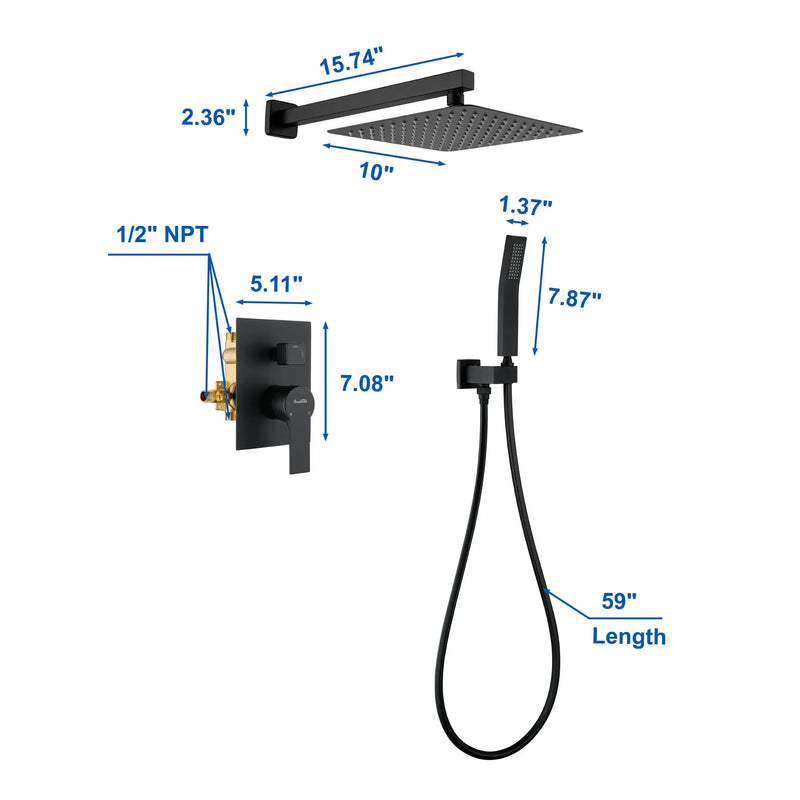 SHAMANDA Premium Matte Black Rainfall Shower System 10 Inch Luxury Bathroom Shower Set shamanda-rainfall-shower-system-matte-black 