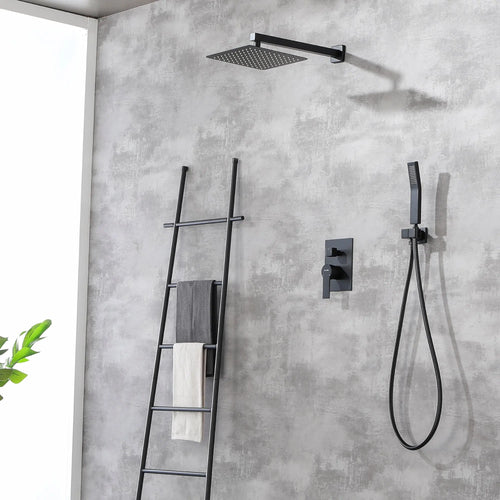 SHAMANDA Premium Matte Black Rainfall Shower System 10 Inch Luxury Bathroom Shower Set