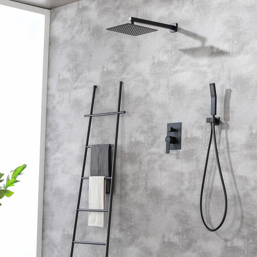SHAMANDA Premium Matte Black Rainfall Shower System 10 Inch Luxury Bathroom Shower Set 2-Function Shower Set  