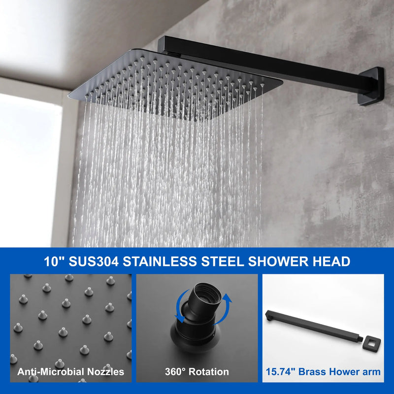 SHAMANDA Premium Matte Black Rainfall Shower System 10 Inch Luxury Bathroom Shower Set shamanda-rainfall-shower-system-matte-black 