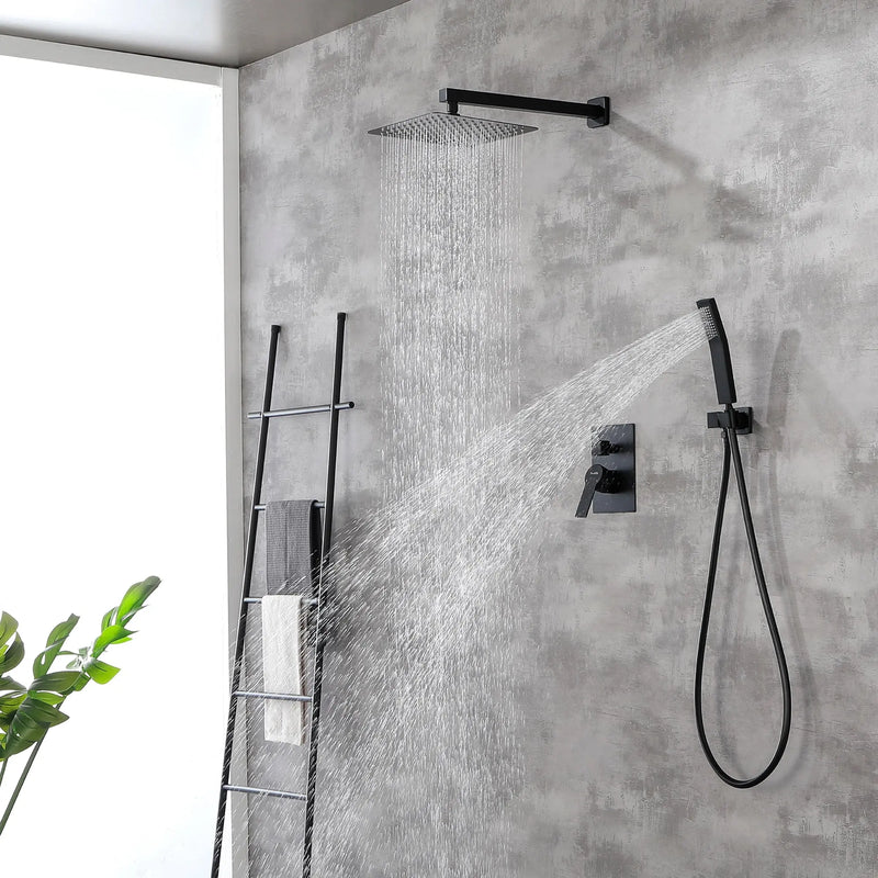 SHAMANDA Premium Matte Black Rainfall Shower System 10 Inch Luxury Bathroom Shower Set shamanda-rainfall-shower-system-matte-black 