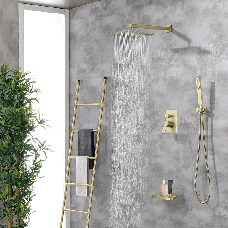 SHAMANDA Shower Set 10 Inch Shower Fixture with Handheld Spray 3-Function Wall Mount 10-inch-shower-fixture-with-with-handheld-spray-3-function-wall-mount Brushed Gold / 10 Inch / 17.72 x 13.43 x 5.67 inches