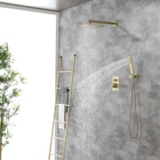 SHAMANDA Shower System Brass 10 Inch Bathroom Shower Faucet Combo Set with Handheld Spray Dual Functions Wall Mount shamanda-rainfall-shower-system-brushed-gold 