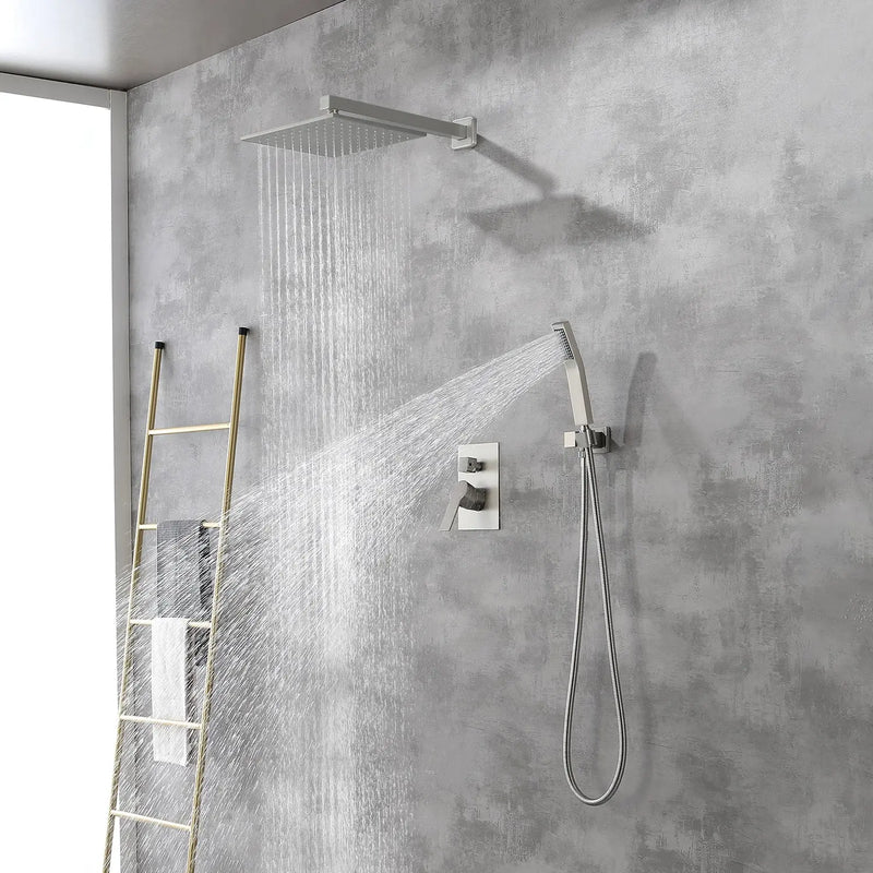 SHAMANDA Shower System Brass 10 Inch Bathroom Shower Faucet Combo Set with Handheld Spray Dual Functions Wall Mount shamanda-rainfall-shower-system-brushed-gold 