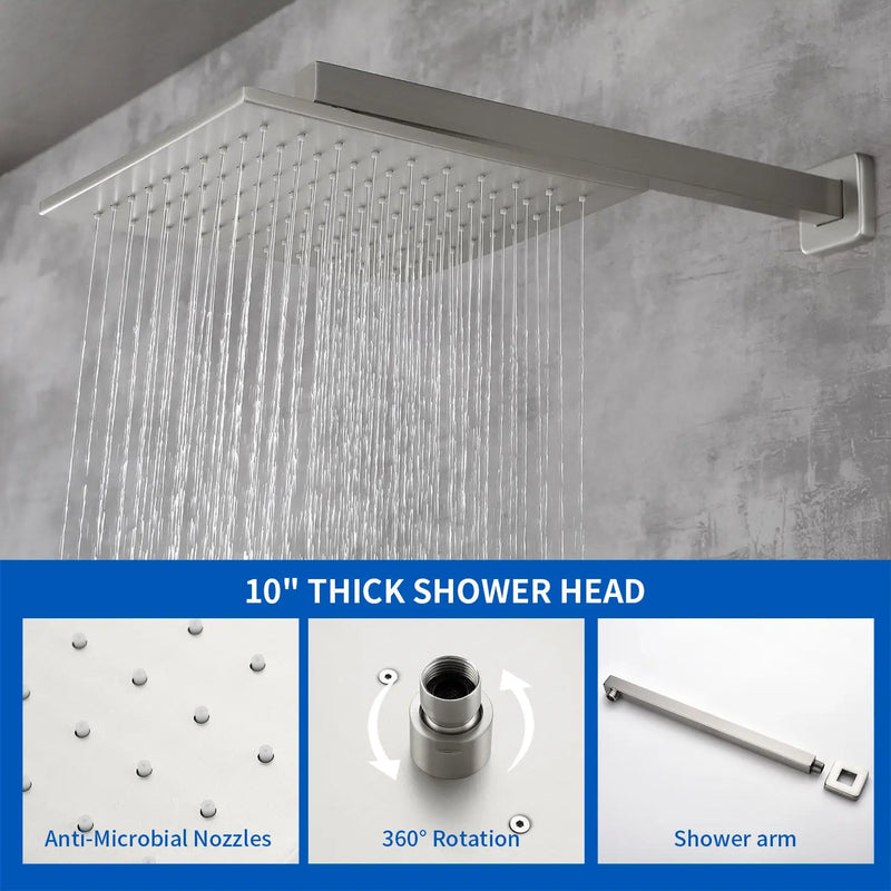 SHAMANDA Shower System Brass 10 Inch Bathroom Shower Faucet Combo Set with Handheld Spray Dual Functions Wall Mount shamanda-rainfall-shower-system-brushed-gold 