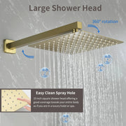 SHAMANDA Shower System Brass 10 Inch Bathroom Shower Faucet Combo Set with Handheld Spray Dual Functions Wall Mount shamanda-rainfall-shower-system-brushed-gold 