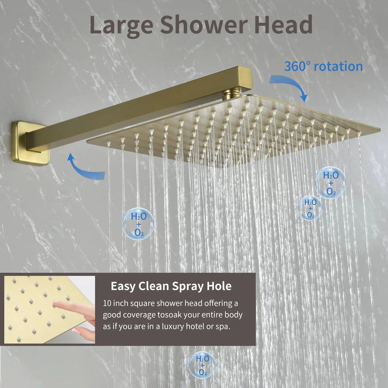 SHAMANDA Shower System Brass 10 Inch Bathroom Shower Faucet Combo Set with Handheld Spray Dual Functions Wall Mount shamanda-rainfall-shower-system-brushed-gold 