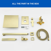 SHAMANDA Shower System Brass 10 Inch Bathroom Shower Faucet Combo Set with Handheld Spray Dual Functions Wall Mount shamanda-rainfall-shower-system-brushed-gold 