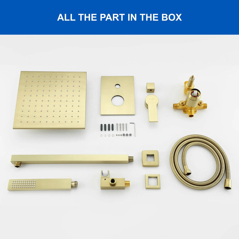 SHAMANDA Shower System Brass 10 Inch Bathroom Shower Faucet Combo Set with Handheld Spray Dual Functions Wall Mount shamanda-rainfall-shower-system-brushed-gold 