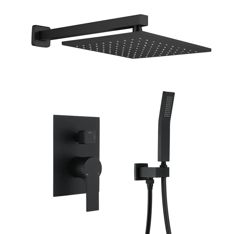 SHAMANDA Shower System Brass 10 Inch Bathroom Shower Faucet Combo Set with Handheld Spray Dual Functions Wall Mount shamanda-rainfall-shower-system-brushed-gold Matte Black / 10 inch shower head / Brass