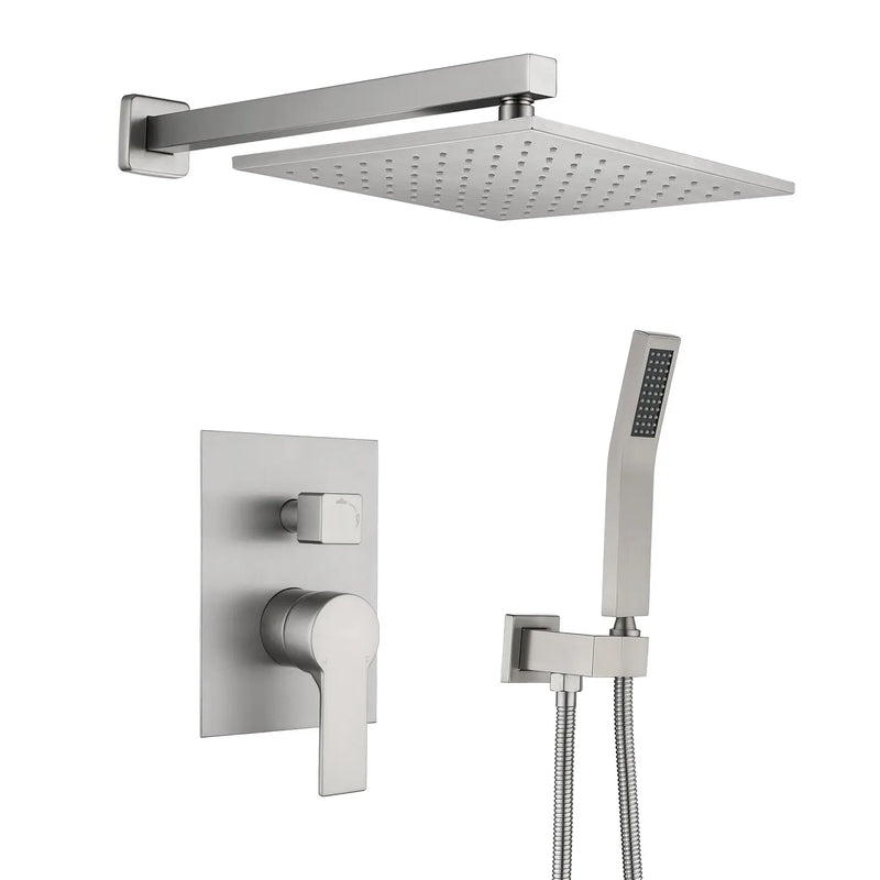 SHAMANDA Shower System Brass 10 Inch Bathroom Shower Faucet Combo Set with Handheld Spray Dual Functions Wall Mount shamanda-rainfall-shower-system-brushed-gold Brushed Nickel / 10 inch shower head / Brass