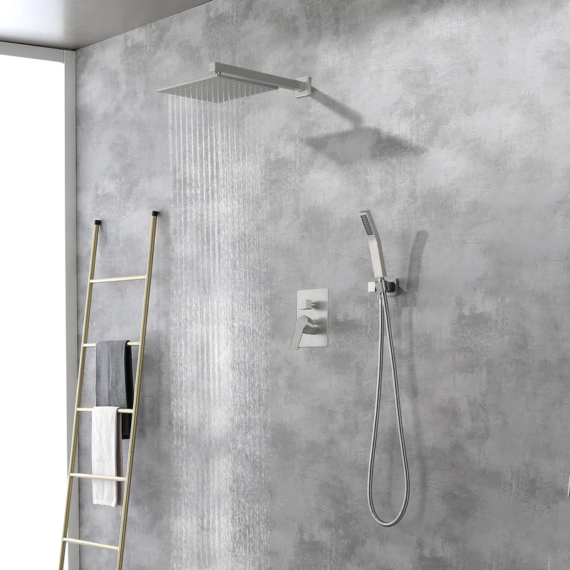 SHAMANDA Shower System Brass 10 Inch Bathroom Shower Faucet Combo Set with Handheld Spray Dual Functions Wall Mount shamanda-rainfall-shower-system-brushed-gold 