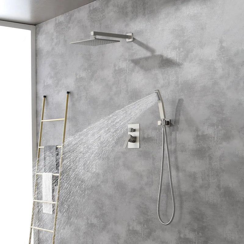 SHAMANDA Shower System Brass 10 Inch Bathroom Shower Faucet Combo Set with Handheld Spray Dual Functions Wall Mount shamanda-rainfall-shower-system-brushed-gold 