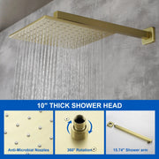 SHAMANDA Shower System Brass 10 Inch Bathroom Shower Faucet Combo Set with Handheld Spray Dual Functions Wall Mount shamanda-rainfall-shower-system-brushed-gold 