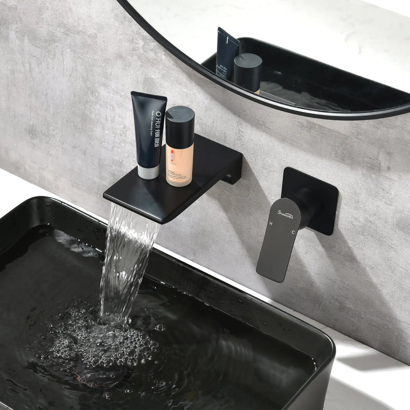 SHAMANDA Wall Mounted Bathroom Sink Faucet with Single Handle Lavatory Faucet Solid Brass Basin Mixer Tap wall-mounted-waterfall-tub-faucet-matte-black 