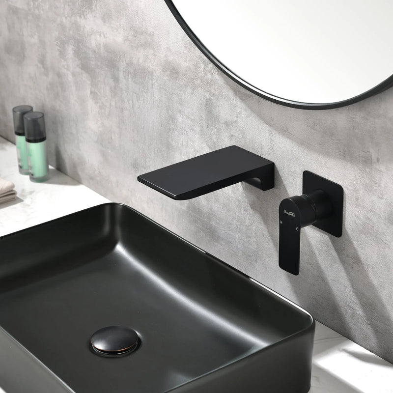 SHAMANDA Wall Mounted Bathroom Sink Faucet with Single Handle Lavatory Faucet Solid Brass Basin Mixer Tap Wall Mounted Bathroom Faucet  
