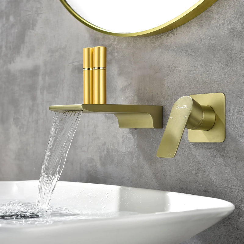 SHAMANDA Wall Mounted Bathroom Sink Faucet with Single Handle Lavatory Faucet Solid Brass Basin Mixer Tap wall-mounted-waterfall-tub-faucet-matte-black 