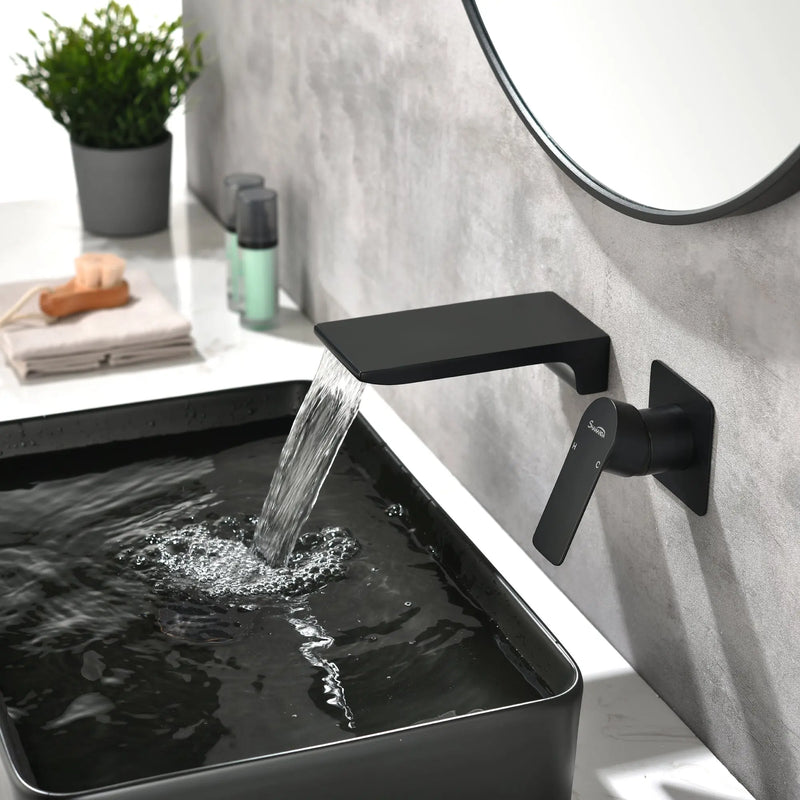 SHAMANDA Wall Mounted Bathroom Sink Faucet with Single Handle Lavatory Faucet Solid Brass Basin Mixer Tap wall-mounted-waterfall-tub-faucet-matte-black 