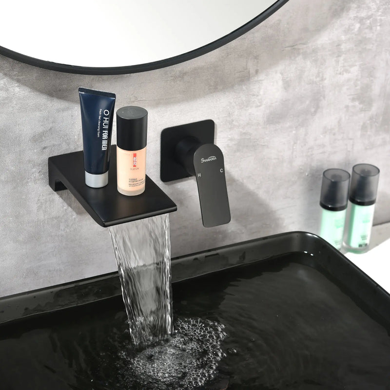 SHAMANDA Wall Mounted Bathroom Sink Faucet with Single Handle Lavatory Faucet Solid Brass Basin Mixer Tap wall-mounted-waterfall-tub-faucet-matte-black 