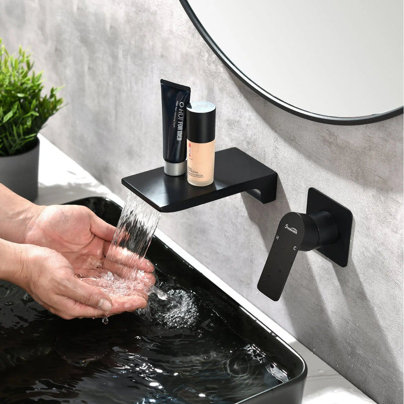 SHAMANDA Wall Mounted Bathroom Sink Faucet with Single Handle Lavatory Faucet Solid Brass Basin Mixer Tap wall-mounted-waterfall-tub-faucet-matte-black 