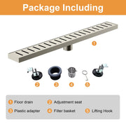 SUS304 Rectangular Floor Drain with Flange 24" Linear Shower Drain in Matte Black, Brushed Nickel, Brushed Gold sus304-24-linear-shower-drain 