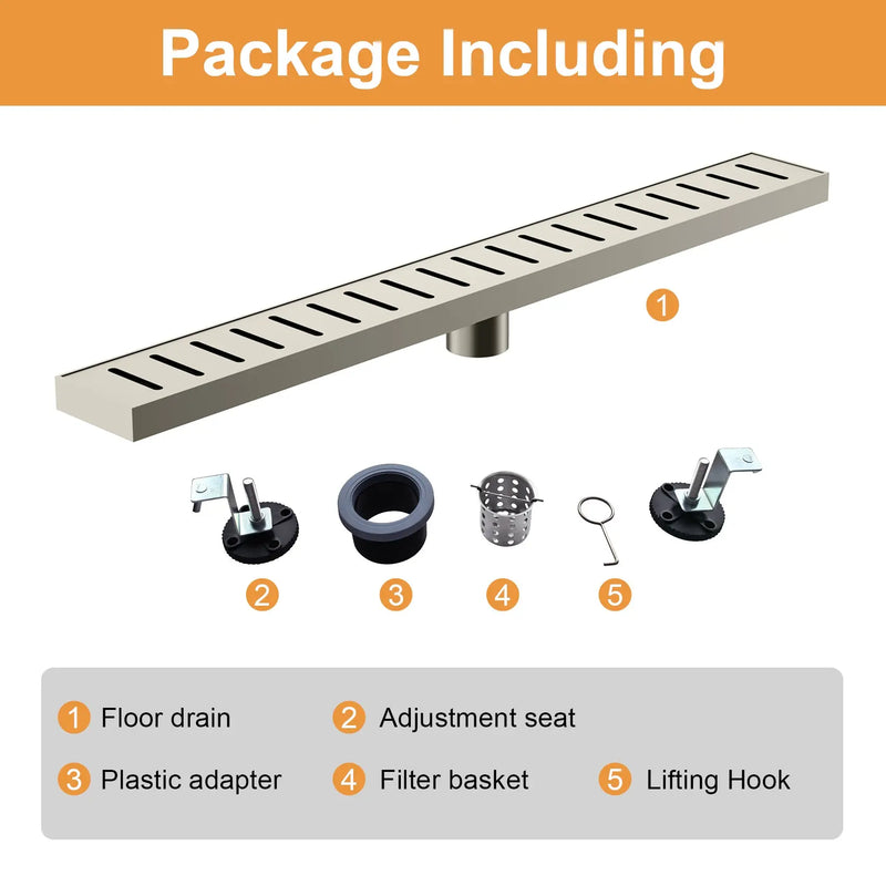 SUS304 Rectangular Floor Drain with Flange 24" Linear Shower Drain in Matte Black, Brushed Nickel, Brushed Gold sus304-24-linear-shower-drain 