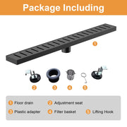 SUS304 Rectangular Floor Drain with Flange 24" Linear Shower Drain in Matte Black, Brushed Nickel, Brushed Gold sus304-24-linear-shower-drain 