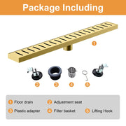 SUS304 Rectangular Floor Drain with Flange 24" Linear Shower Drain in Matte Black, Brushed Nickel, Brushed Gold sus304-24-linear-shower-drain 