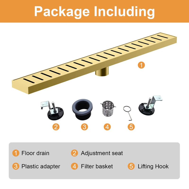SUS304 Rectangular Floor Drain with Flange 24" Linear Shower Drain in Matte Black, Brushed Nickel, Brushed Gold sus304-24-linear-shower-drain 