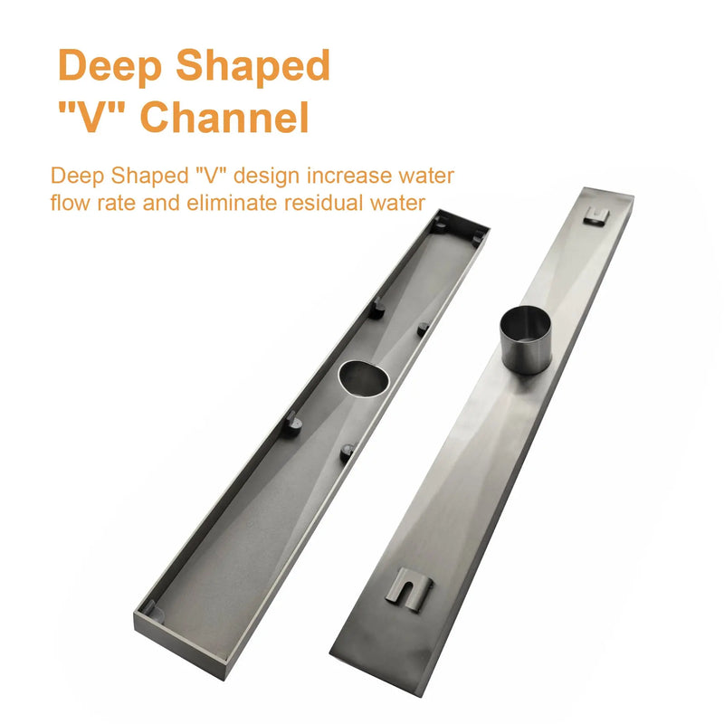 SUS304 Rectangular Floor Drain with Flange 24" Linear Shower Drain in Matte Black, Brushed Nickel, Brushed Gold sus304-24-linear-shower-drain 