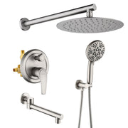 Shower Faucet Set with Tub Spout Luxury Tub Shower Faucet Combo Set with 10 inches Shower Head and 7-mode Handheld Shower Bathroom Shower Valve Trim Kit Shower Fixture shower-faucet-set-with-tub-spout-luxury-tub-shower-faucet-combo-set-with-9-inches-shower-head-and-handheld-shower-bathroom-shower-valve-trim-kit-shower-fixture-1 Brushed nickel / Brass & SUS304 & ABS / 17.5*13.4*5.5 inches
