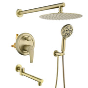 Shower Faucet Set with Tub Spout Luxury Tub Shower Faucet Combo Set with 10 inches Shower Head and 7-mode Handheld Shower Bathroom Shower Valve Trim Kit Shower Fixture shower-faucet-set-with-tub-spout-luxury-tub-shower-faucet-combo-set-with-9-inches-shower-head-and-handheld-shower-bathroom-shower-valve-trim-kit-shower-fixture-1 Brushed gold / Brass & SUS304 & ABS / 17.5*13.4*5.5 inches