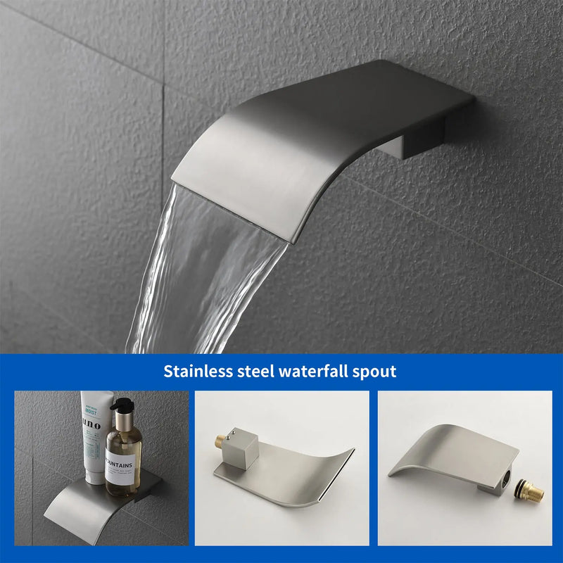 Shower Faucet Set with Tub Spout, Tub and Shower Trim Kit with Rough in Valve, Waterfall Shower Tub Faucet Set Wall Mounted Shower System shower-faucet-set-with-tub-spout-tub-and-shower-trim-kit-with-rough-in-valve-waterfall-shower-tub-faucet-set-wall-mounted-shower-system 