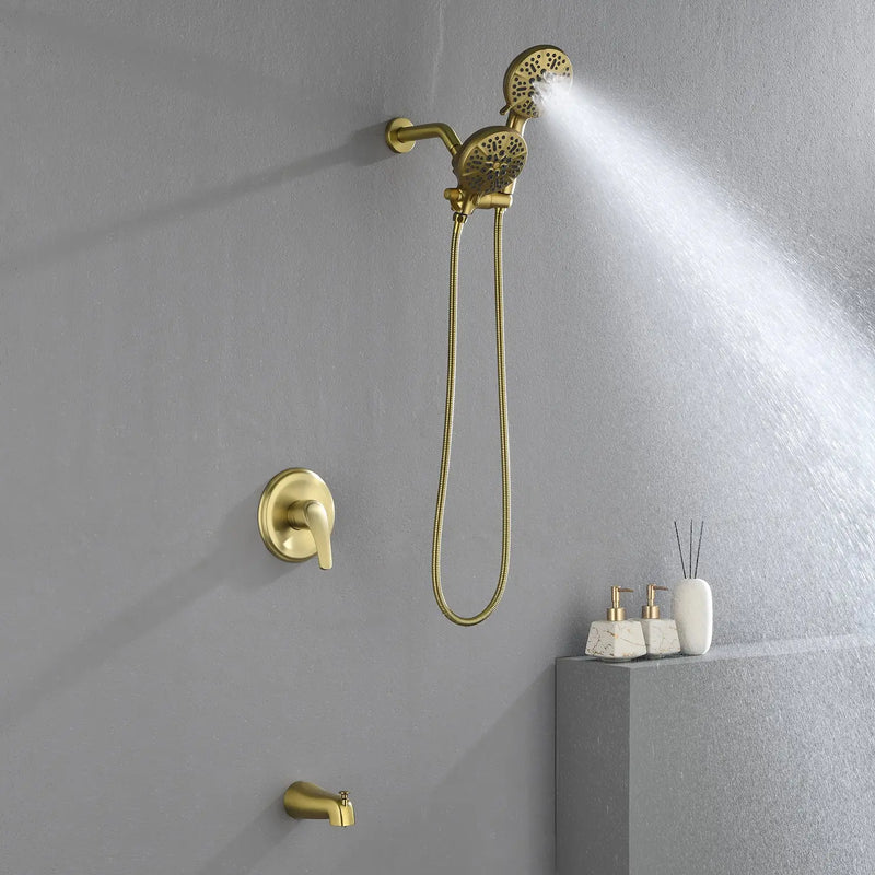 Shower Faucets Sets Complete with Tub Spout & Valve, 7 Modes Dual 2-in-1 High Pressure Rain & Handheld Shower Head System with 3-Way Water Diverter & Shower Trim Kit shamanda-2-in-1-shower-system-matte-black 