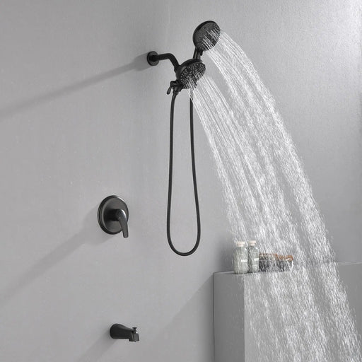 Shower Faucets Sets Complete with Tub Spout & Valve, 7 Modes Dual 2-in-1 High Pressure Rain & Handheld Shower Head System with 3-Way Water Diverter & Shower Trim Kit shamanda-2-in-1-shower-system-matte-black 