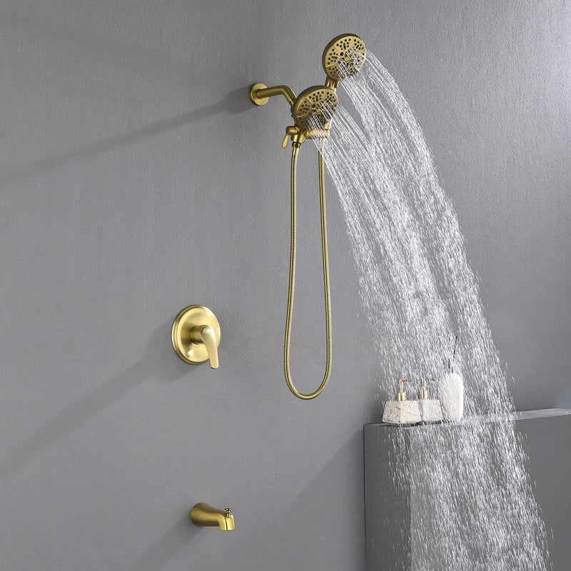 Shower Faucets Sets Complete with Tub Spout & Valve, 7 Modes Dual 2-in-1 High Pressure Rain & Handheld Shower Head System with 3-Way Water Diverter & Shower Trim Kit shamanda-2-in-1-shower-system-matte-black 