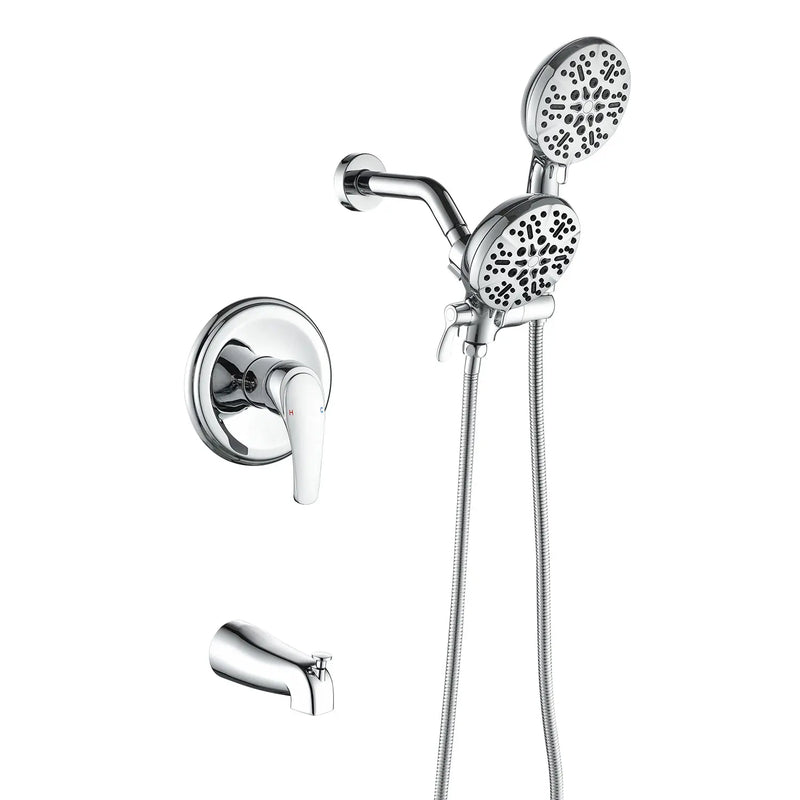 Shower Faucets Sets Complete with Tub Spout & Valve, 7 Modes Dual 2-in-1 High Pressure Rain & Handheld Shower Head System with 3-Way Water Diverter & Shower Trim Kit shamanda-2-in-1-shower-system-matte-black Chrome / Brass & SUS304 & ABS