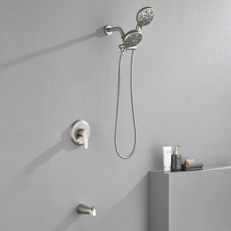 Shower Faucets Sets Complete with Tub Spout & Valve, 7 Modes Dual 2-in-1 High Pressure Rain & Handheld Shower Head System with 3-Way Water Diverter & Shower Trim Kit shamanda-2-in-1-shower-system-matte-black 