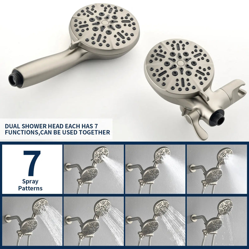 Shower Faucets Sets Complete with Tub Spout & Valve, 7 Modes Dual 2-in-1 High Pressure Rain & Handheld Shower Head System with 3-Way Water Diverter & Shower Trim Kit shamanda-2-in-1-shower-system-matte-black 