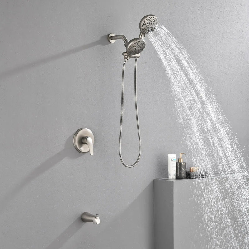 Shower Faucets Sets Complete with Tub Spout & Valve, 7 Modes Dual 2-in-1 High Pressure Rain & Handheld Shower Head System with 3-Way Water Diverter & Shower Trim Kit shamanda-2-in-1-shower-system-matte-black 