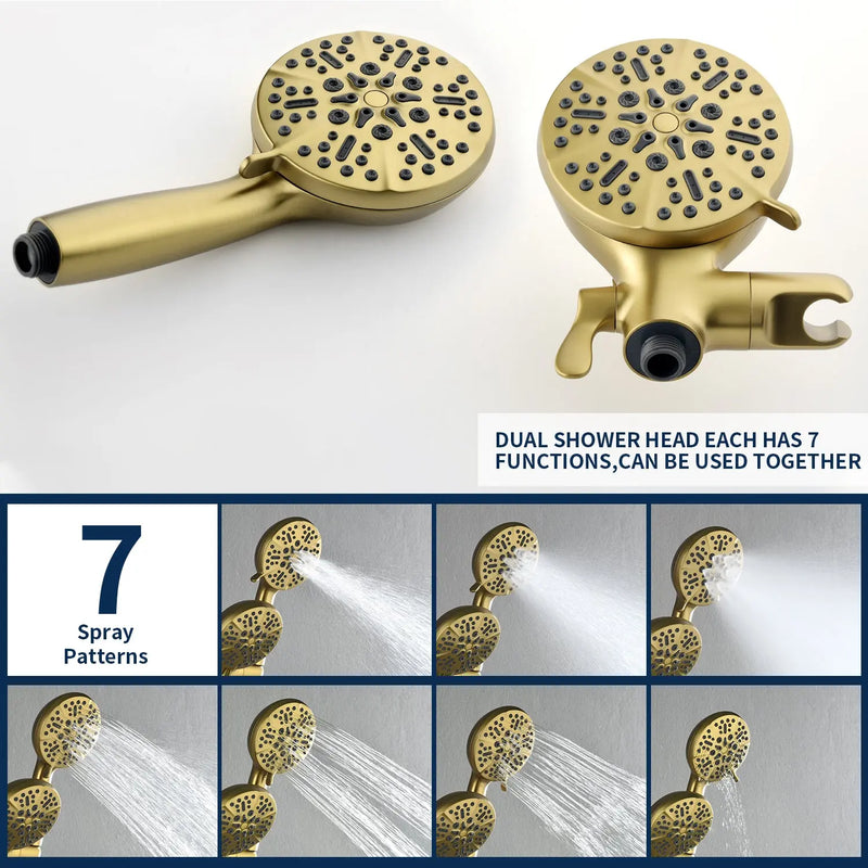 Shower Faucets Sets Complete with Tub Spout & Valve, 7 Modes Dual 2-in-1 High Pressure Rain & Handheld Shower Head System with 3-Way Water Diverter & Shower Trim Kit shamanda-2-in-1-shower-system-matte-black 