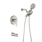 Shower Faucets Sets Complete with Tub Spout & Valve, 7 Modes Dual 2-in-1 High Pressure Rain & Handheld Shower Head System with 3-Way Water Diverter & Shower Trim Kit shamanda-2-in-1-shower-system-matte-black Brushed Nickel / Brass & SUS304 & ABS